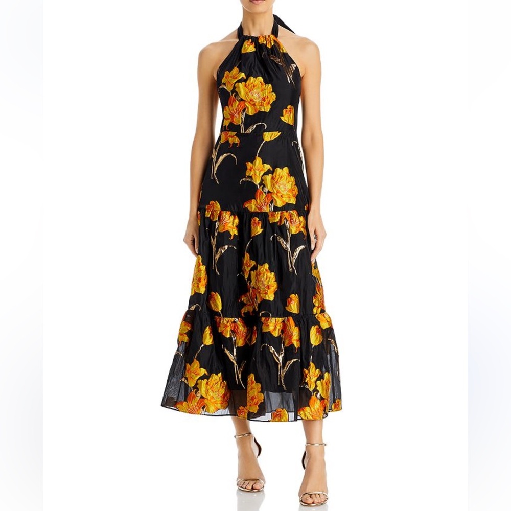 MILLY Hayden Halter Floral Midi Dress Size 6 - Picture 1 of 11
